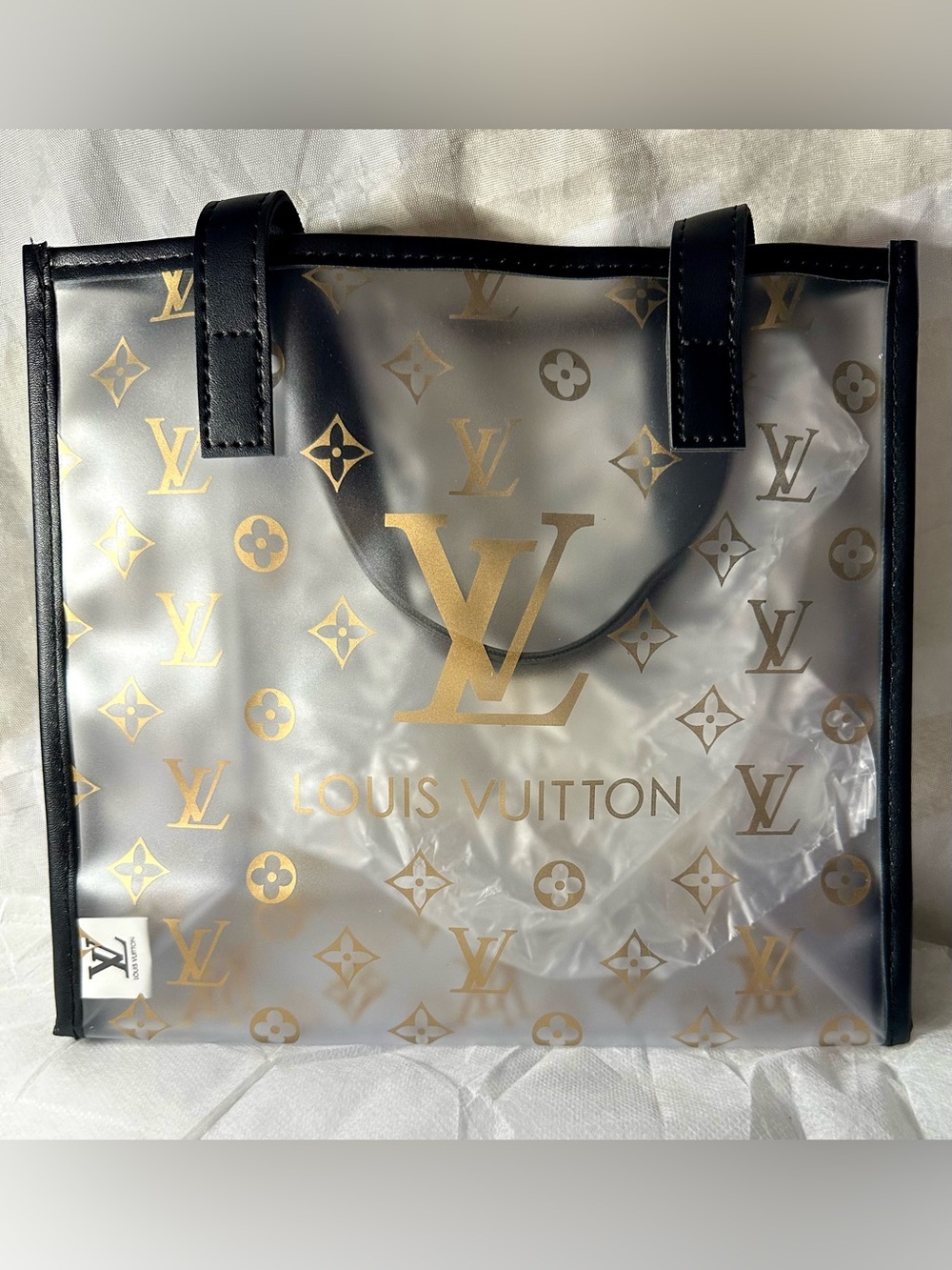 Louis Vuitton Clear Monogram Tote Bag in Gold & Black Novelty Gift NWT - Picture 2 of 8